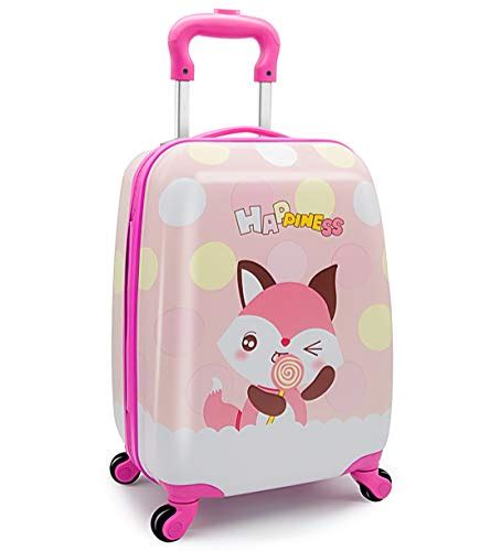 Girls Suitcase Hardshell Spinner Wheels - Kids Luggage 18 inch Carry On Fox Travel Trolley ...