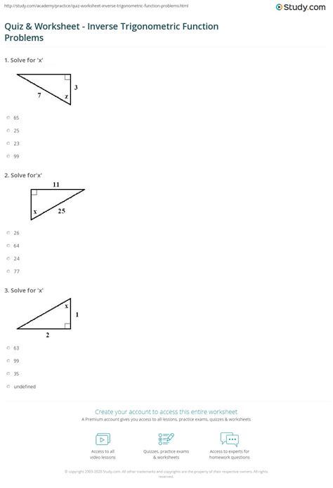 Quiz & Worksheet - Inverse Trigonometric Function Problems | Study.com