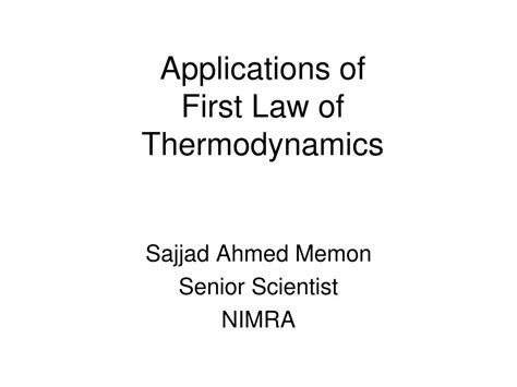 PPT - Applications of First Law of Thermodynamics PowerPoint ...