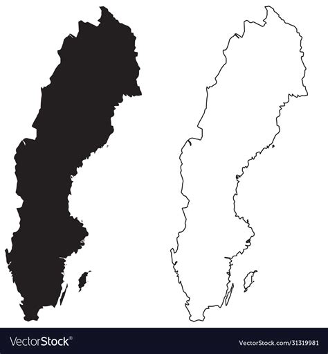 Sweden country map black silhouette and outline Vector Image