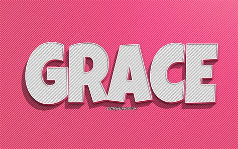 Grace, pink lines background, with names, Grace name, female names, Grace greeting card, HD ...