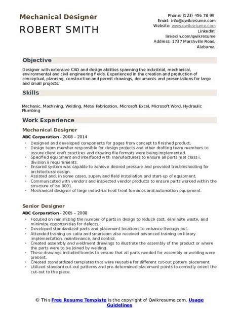 Mechanical Designer Resume Samples | QwikResume