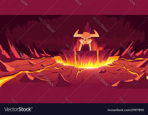 Hell landscape infernal stone cave cartoon Vector Image