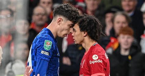 Watch: TAA and Havertz booked after squaring off in League Cup final