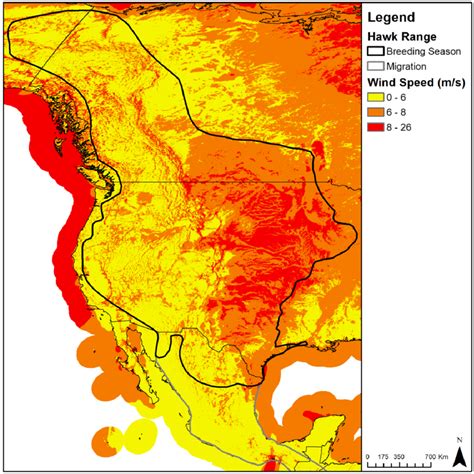 17. Estimated Swainson's hawks breeding and migration ranges over a map ...