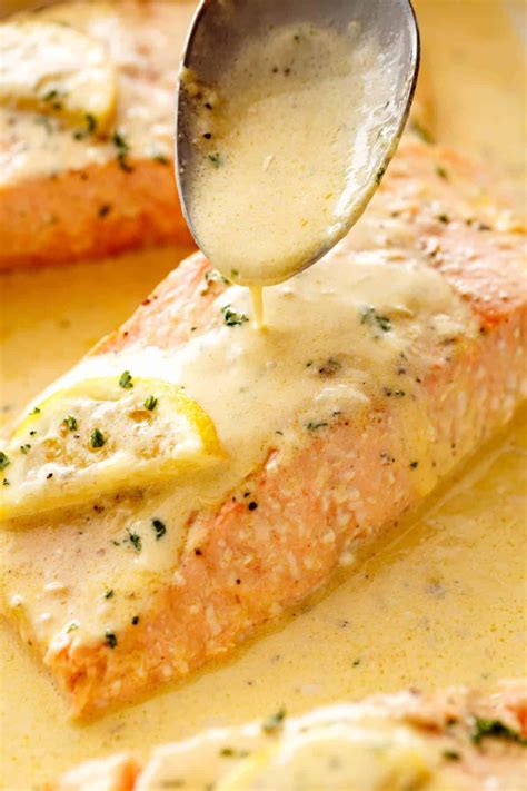 Easy Baked Salmon with Lemon Butter Cream Sauce - Cafe Delites | Lachs rezepte backofen, Lachs ...