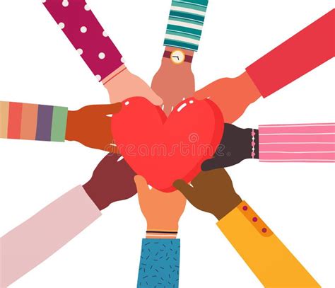 Multicultural People Hold Hands Over Heart. Concept Support and ...