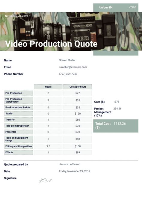 Video Production Quote - PDF Templates | Jotform