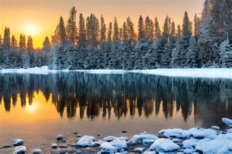 AI Art - Sunset on a winter lake by HabaricsZs on DeviantArt