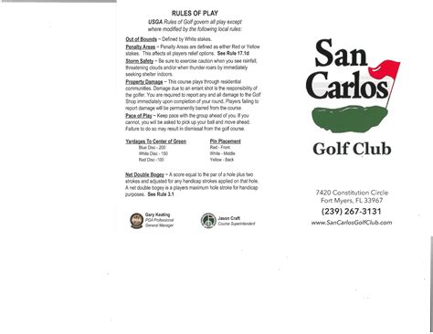 Scorecard - San Carlos Golf Club