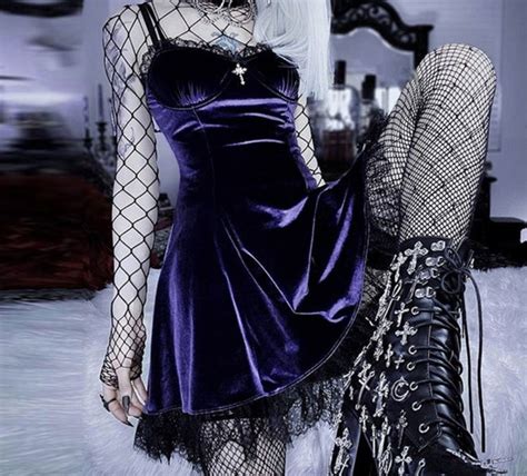 Goth Sexy Purple Black Dress Vintage Velvet Gothic Aesthetic | Etsy