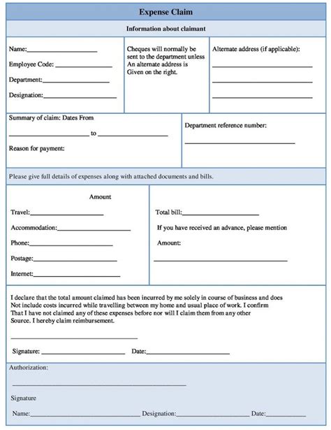 Expense Claim Form Template for Small Business in Word