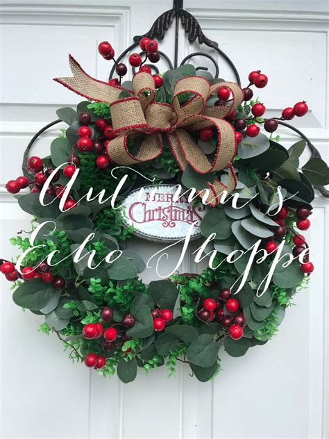 EUCALYPTUS CHRISTMAS WREATH ~ Eucalyptus BoxWood and Berry Wreath ~ Holiday Door Wreath ...