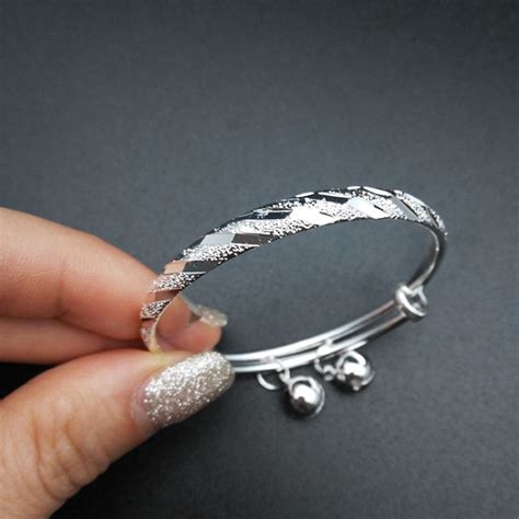 Childrens Jewelry Silver Plated Meteor Embossing With Bells Charms Adjustable Bangles ...