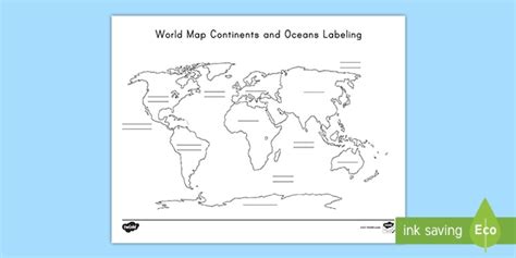 Blank World Map Continents and Oceans Labeling Activity