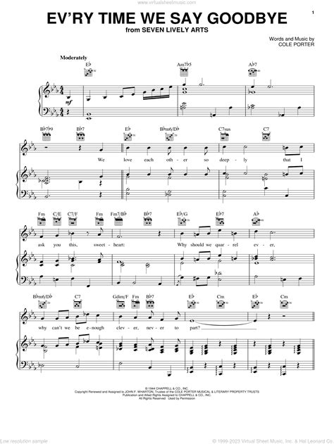 Porter - Ev'ry Time We Say Goodbye sheet music for voice, piano or guitar