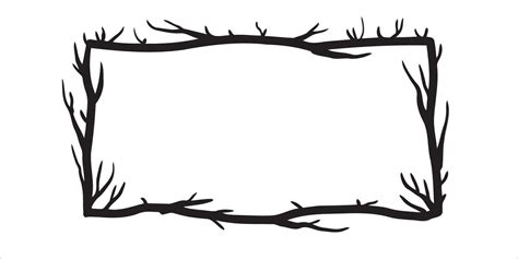 Tree frame, floral square border. Plant and twig decoration isolated on white background. black ...