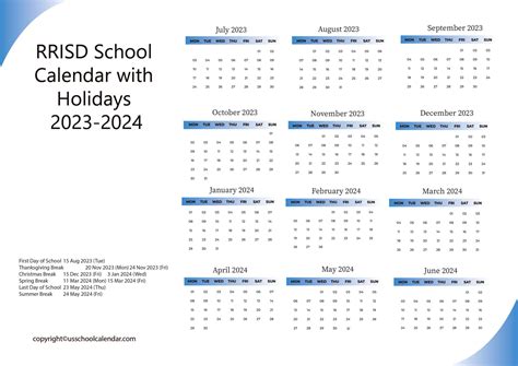 RRISD School Calendar with Holidays 2023-2024 [River Road ISD]