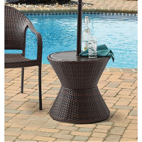 Barrington Wicker Side Table with Umbrella Hole in Brown | Bed Bath and Beyond Canada