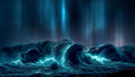 Premium Photo | Night fantasy seascape with beautiful waves and foam Night view of the ocean ...