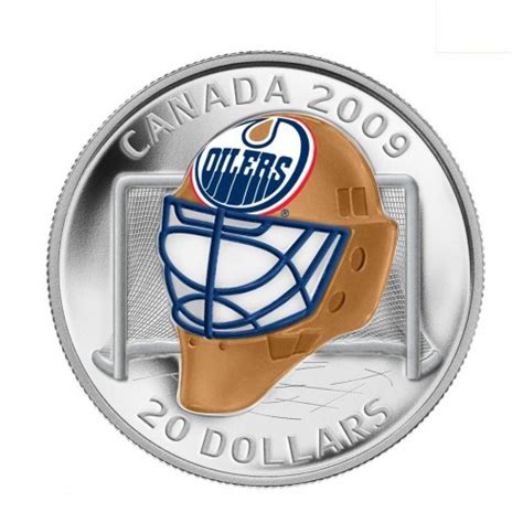 2009 Canadian $20 Edmonton Oilers Goalie Mask Sterling Silver Coloured ...