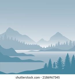 Flat Vector Illustration Foggy Forest Landscape Stock Vector (Royalty ...