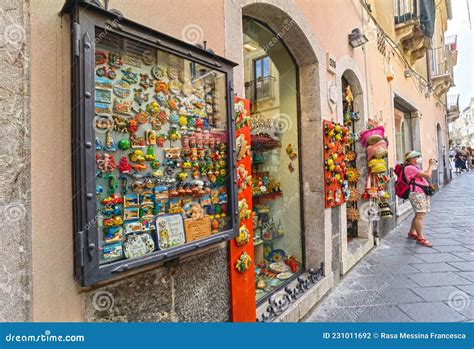 Taormina, Sicily, Italy. Souvenirs Shop in the Main Street Corso Umberto Editorial Photography ...