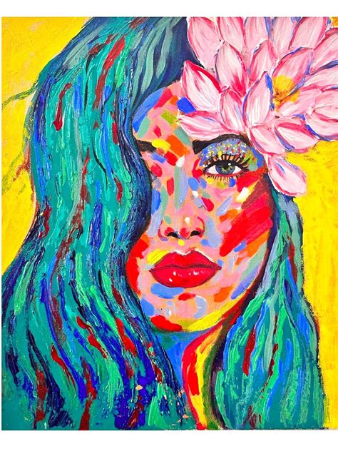 Colourful Terrific Woman Portrait | Acrylic On Canvas | Exotic India Art