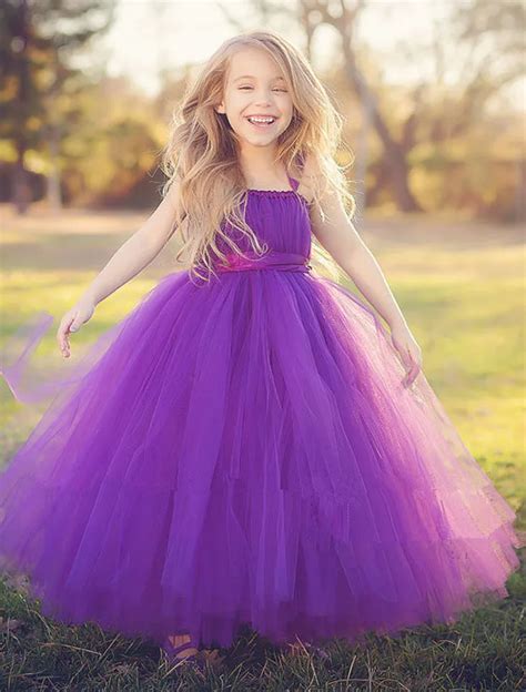 purple baby bridesmaid flower girl tutu wedding dress tulle fluffy ball ...