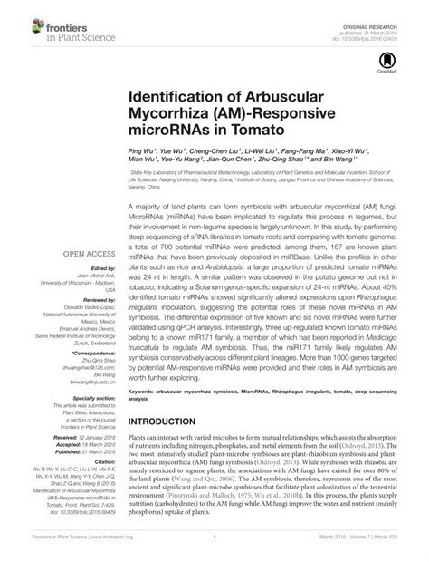 (PDF) Identification of Arbuscular Mycorrhiza (AM)-Responsive ... · the ...