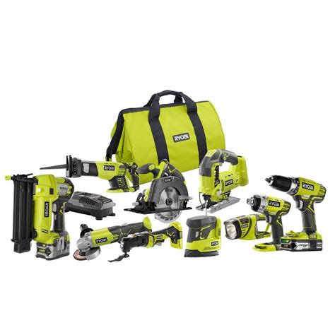 RYOBI 18V ONE+ Lithium-Ion Cordless Combo Kit (10-Tool) with (1) 4.0 Ah ...