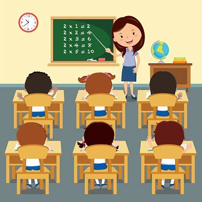 Cheerful teacher teaching in classroom Clipart Image