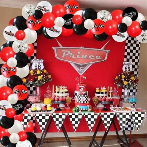 CHEEREVEAL Racing Car Party Decorations Checkered Flag Balloons Garland Kit Red and Black Race ...