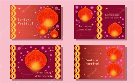 Premium Vector | Lantern festival card set