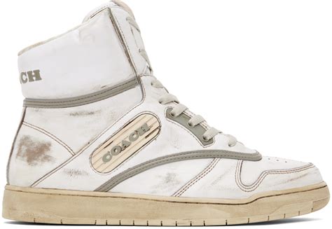 White Distressed Sneakers by Coach 1941 on Sale