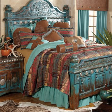 Southwestern distressed bed and southwestern bedroom decor. Wonderful website full of handmade ...