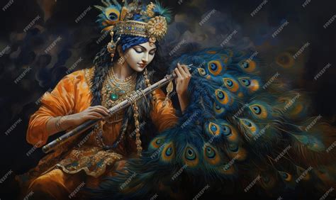 Premium AI Image | Lord Krishna and playing flute on the occasion of ...