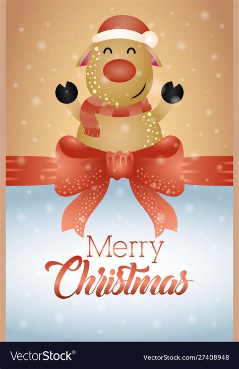 Merry christmas card with cute reindeer character Vector Image