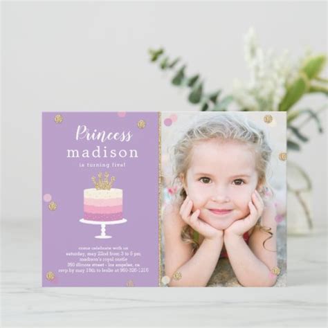 Princess Cake Photo Birthday Party Invitation | Zazzle