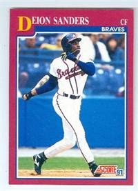 Deion Sanders baseball card (Atlanta Braves Prime Time) 1991 Score #34T ...