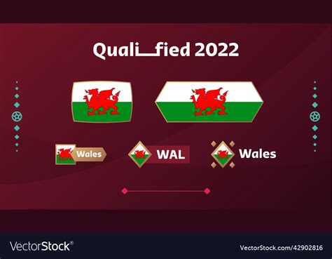 Set of wales flag and text on 2022 world football Vector Image