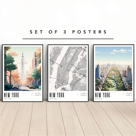 New York Poster Set, New York Wall Art, Map of New York, Digital Download, New York Map Poster ...