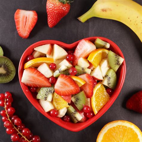 Mixed Fruit Salad in Heart Bowl Stock Photo - Image of health, love ...