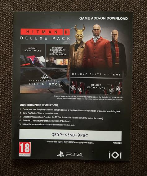 PS4 Hitman III deluxe pack download code - Never got to use the code as ...