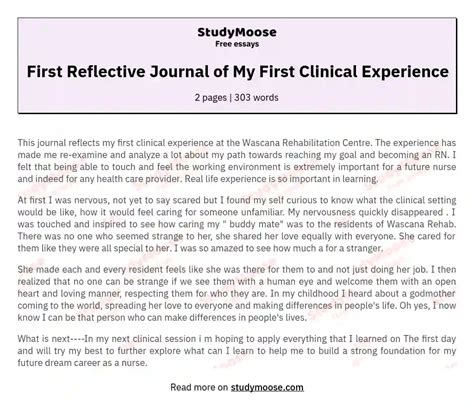 First Reflective Journal of My First Clinical Experience - Free Essay ...