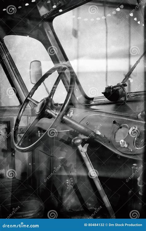 Bus cabin. Black and white stock photo. Image of metal - 80484132