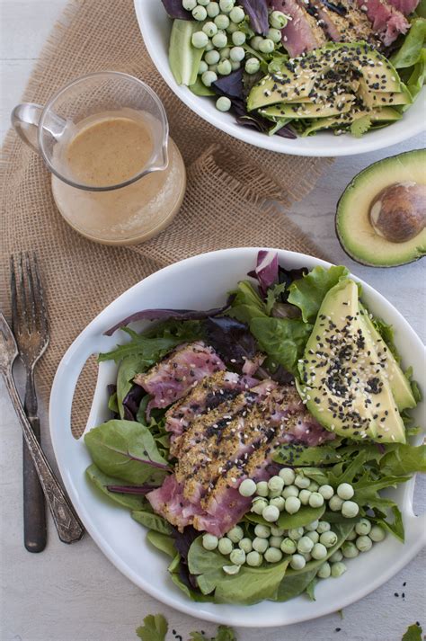 Seared Ahi Tuna Salad with Sesame Dressing - The Organic Dietitian