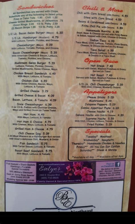 Menu at All American Dixie Diner restaurant, Nicoma Park