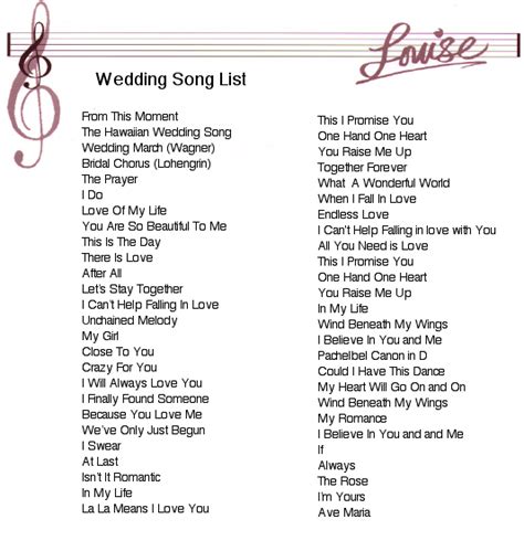 Wedding Song List - Louise Lambert