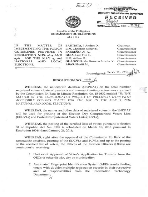 Registration (COMELEC Resolution No. 10084) | Violence